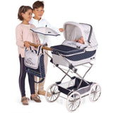 LARGE SPANISH NAVY & WHITE DOLL PRAM