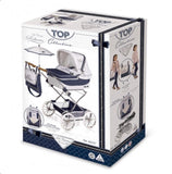 LARGE SPANISH NAVY & WHITE DOLL PRAM